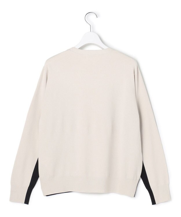 ICB 【洗える】マットヴィスコースポリエステル ブロッキングニット トープ×ブラック系