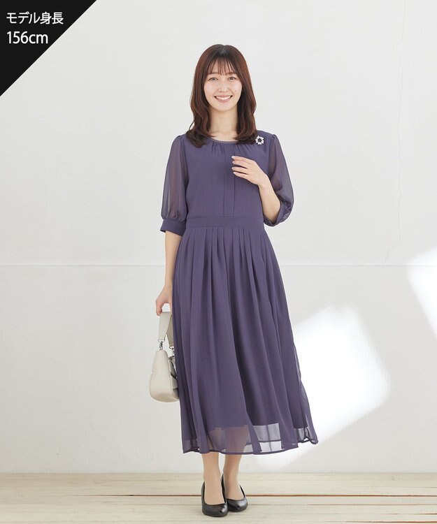 45新品ONWARDオンワード シフォンワンピーススーツ21号大きいサイズ結婚式 セットアップ対応】トリアセダブルジョーゼット シフォンスリーブ