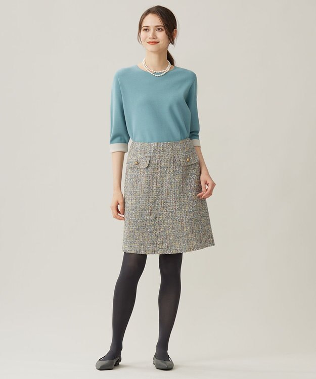 自由区 ラメノットファンシーツイード スカート ブルーグレー系