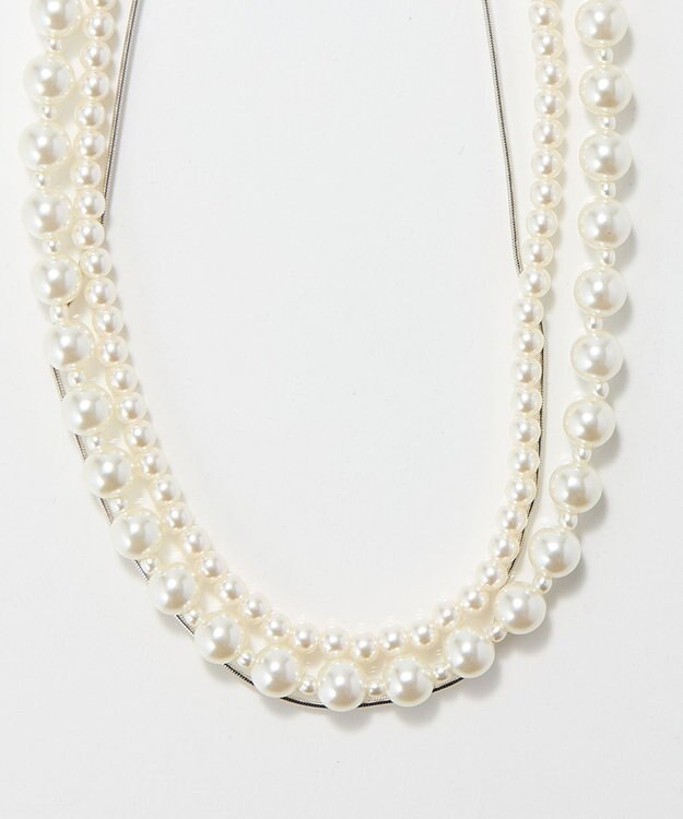Phoebe 3連ハンサムパールチェーンネックレス ホワイト