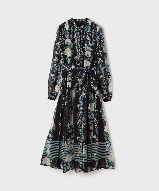 GRACE CONTINENTAL フラワープリントティアードワンピース ブラック