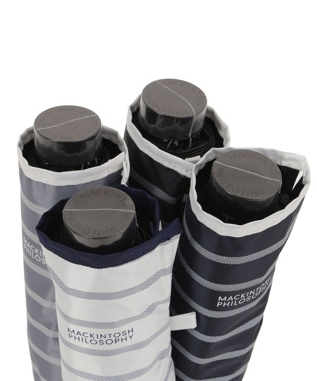 MOONBAT 【大きめ】マッキントッシュ フィロソフィー 晴雨兼用日傘 折りたたみ傘 ボーダー／遮光 遮熱 UV オフホワイト