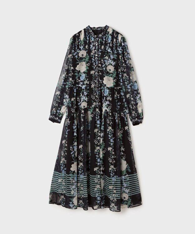 GRACE CONTINENTAL フラワープリントティアードワンピース ブラック