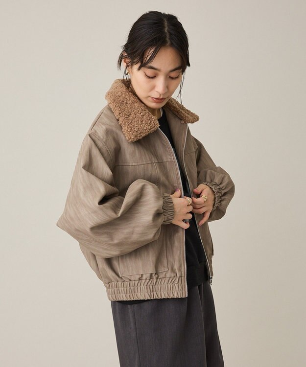 CRAFT STANDARD BOUTIQUE フェイクレザー衿ボアブルゾン Beige
