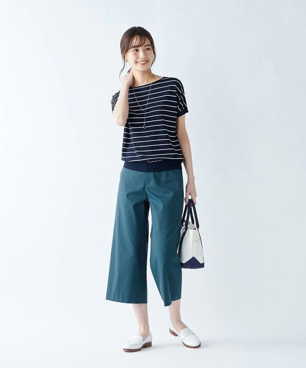 J.PRESS LADIES 【シワになりにくい】コットンフィッティーシャーク ワイドパンツ グリーン系