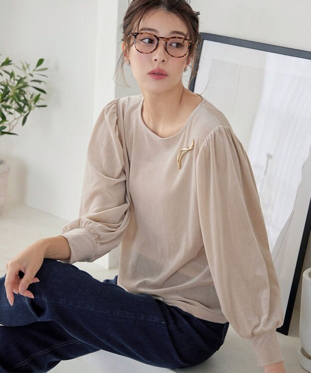 Tiaclasse 【洗える】ベロアチュールカットソートップス エクリュ