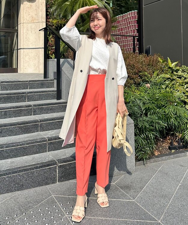 UNFILO 【VERY.3月号掲載/洗える/ストレッチ】ハイウエストカラーパンツ オレンジ