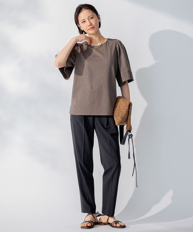 自由区 【WEB限定・洗える・XSサイズあり】シャドウサッカー カットソー ブラウン系