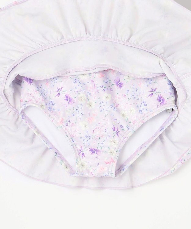 ANY KIDS ギンガムチェック×花柄セパレート水着 ラベンダーギンガム×花柄