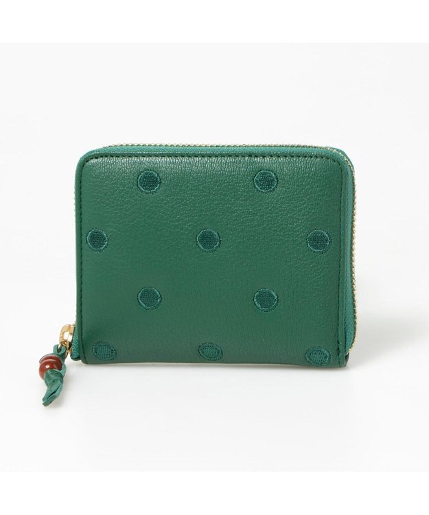 UNBILLION ペルケ perche / ドット刺繍ラウンドパームフィットウォレット グリーンドット