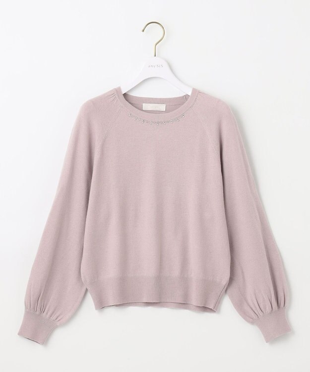 ANY SIS 【洗える】ウールブレンドプチジュエル調 ニット ローズグレー