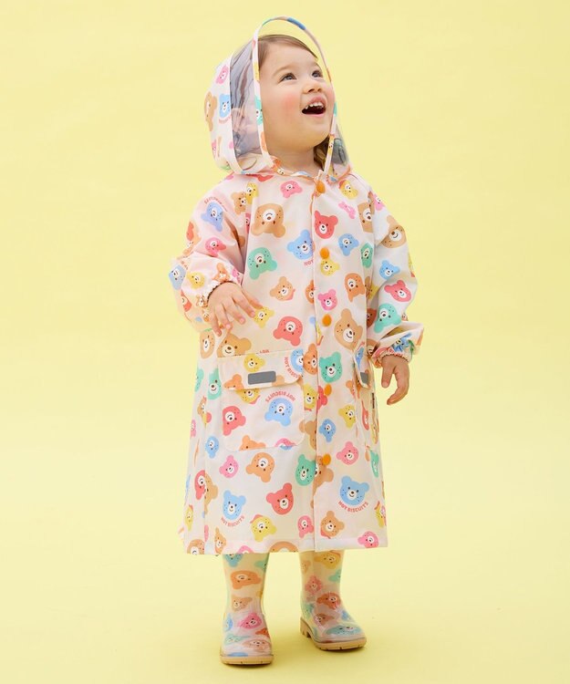 MIKI HOUSE HOT BISCUITS 【80-120cm】カラフルビーンズ 総柄レインコート マルチカラー