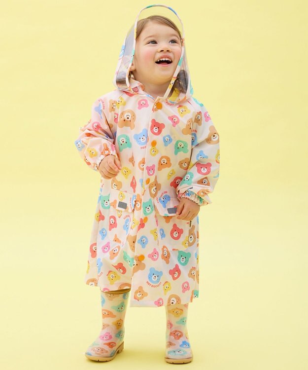 MIKI HOUSE HOT BISCUITS 【80-120cm】カラフルビーンズ 総柄レインコート マルチカラー