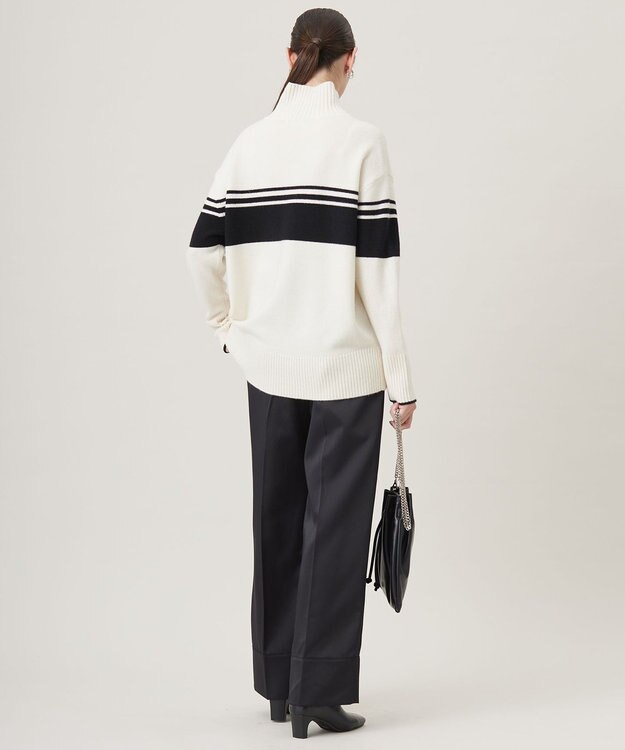 ICB 【CLASSY.1月号掲載・洗える】ソフトカシミヤミックス 配色ボーダーハイネックニット オフホワイト柄系