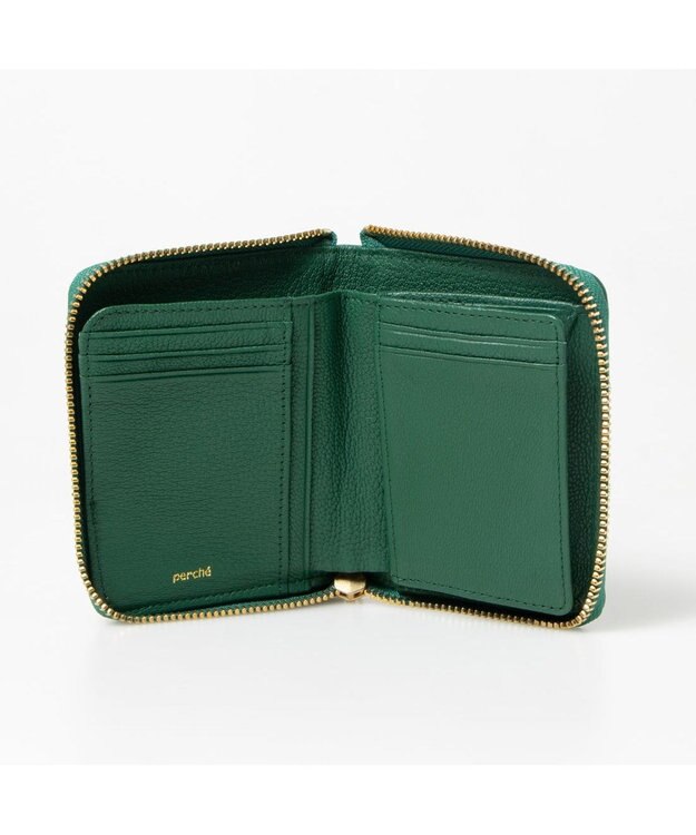 UNBILLION ペルケ perche / ドット刺繍ラウンドパームフィットウォレット グリーンドット