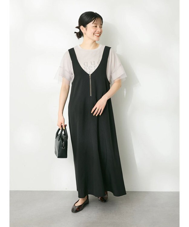 CRAFT STANDARD BOUTIQUE 前後2WAY麻調パネルワンピース Black