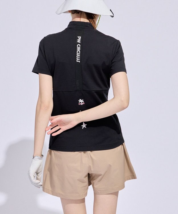 PW CIRCULUS 【WOMEN】メッシュコンビ モックネックT ゴルフウェア レディース ブラック系