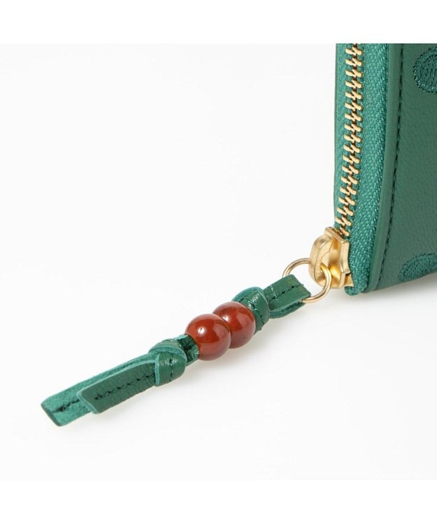 UNBILLION ペルケ perche / ドット刺繍ラウンドパームフィットウォレット グリーンドット