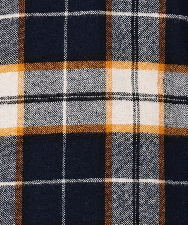 J.PRESS LADIES コットン起毛タータンチェック ショート丈 シャツ ブラウス ネイビー×オフ×イエローチェック系