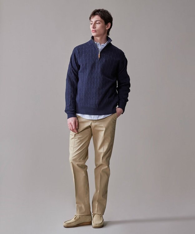 J.PRESS MEN ギマコットン ケーブルハーフジップ ニット ネイビー系