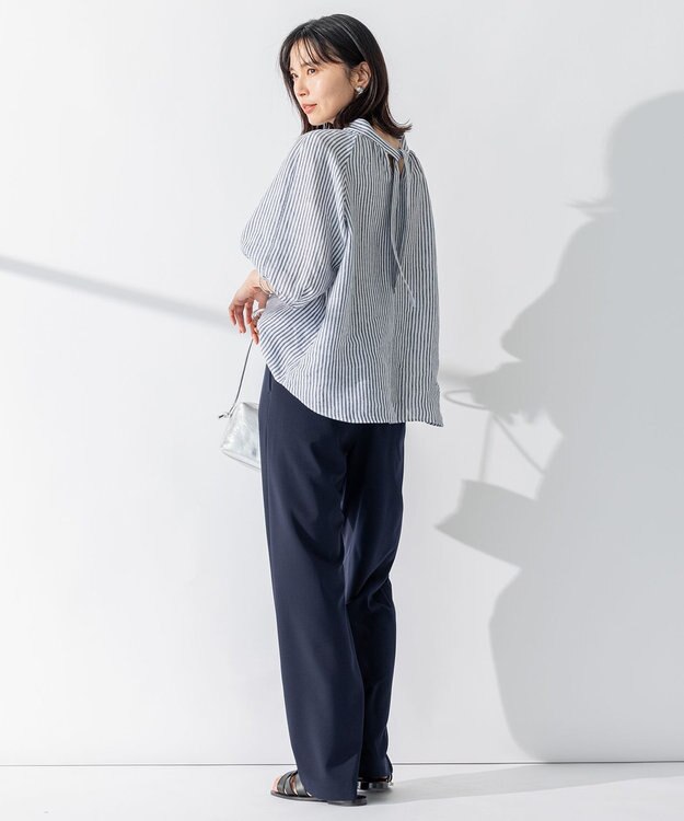 23区 L 【WEB限定/洗える】2WAYストレッチツイル ワイドパンツ ネイビー系