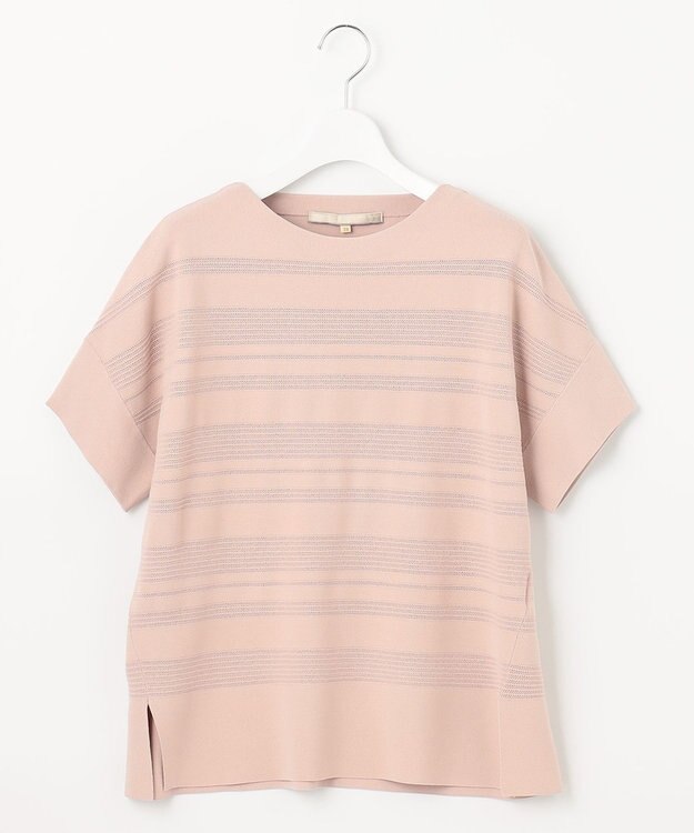 自由区 【洗える】クレープストレッチボーダー ニット ピンク系