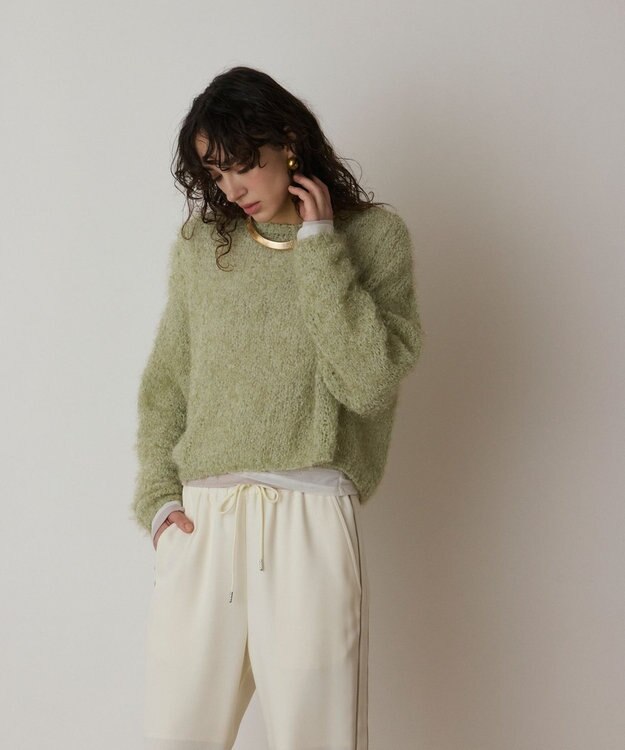 GRACE CONTINENTAL フィルムヤーンニットトップ ライトグリーン