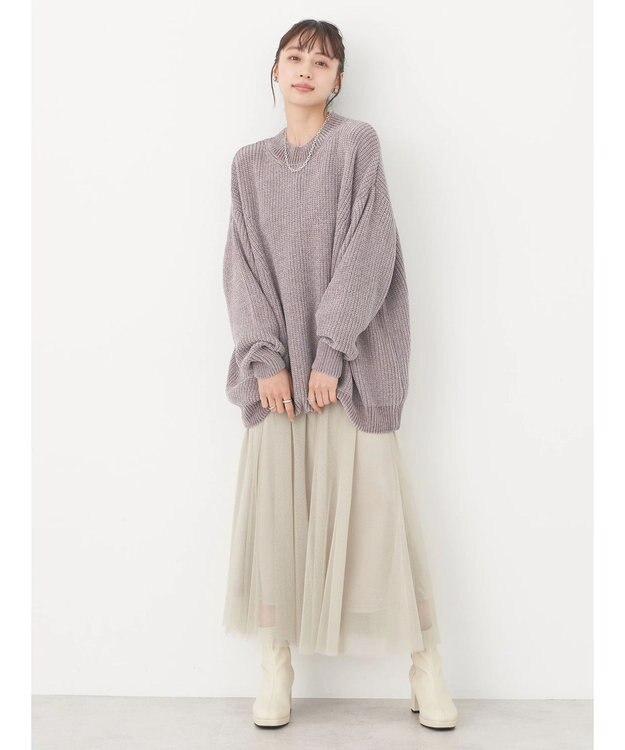 earth music&ecology シャイニーベロアモールチュニック Gray Beige