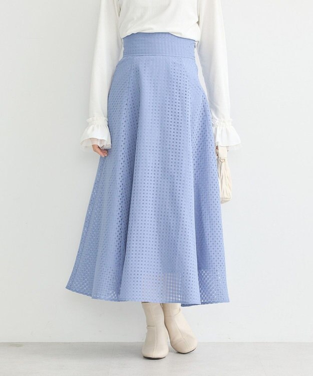 earth music&ecology シアーチェックスカート Blue