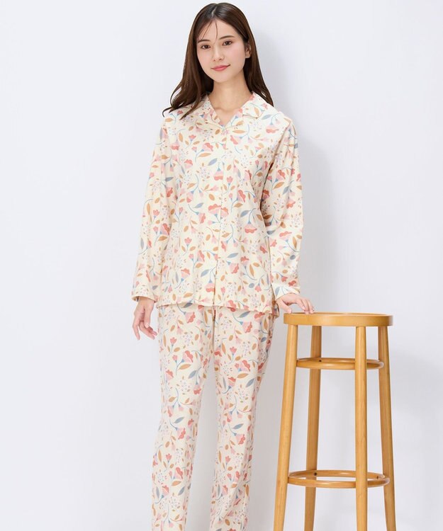 Wing パジャマ 長袖 長ズボン 綿100%(本体) 天竺素材 レディース EP7044 ウイング／ワコール アイボリー