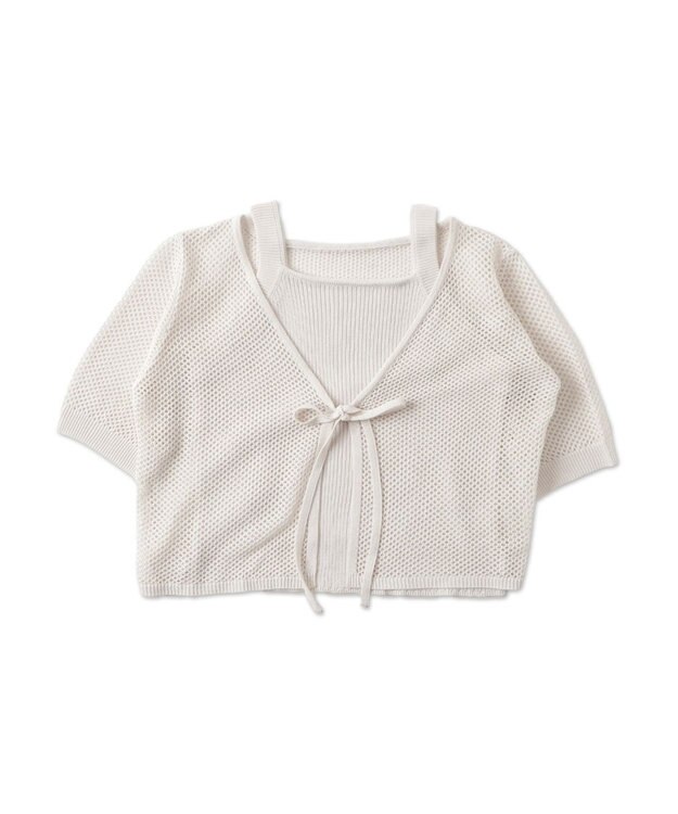 WEGO 【２点セット】半袖メッシュアンサンブルカーデ ホワイト