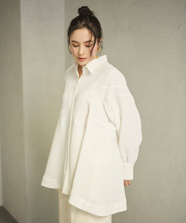 #Newans 【洗濯機可能】Aラインパネルチュニックシャツ ホワイト