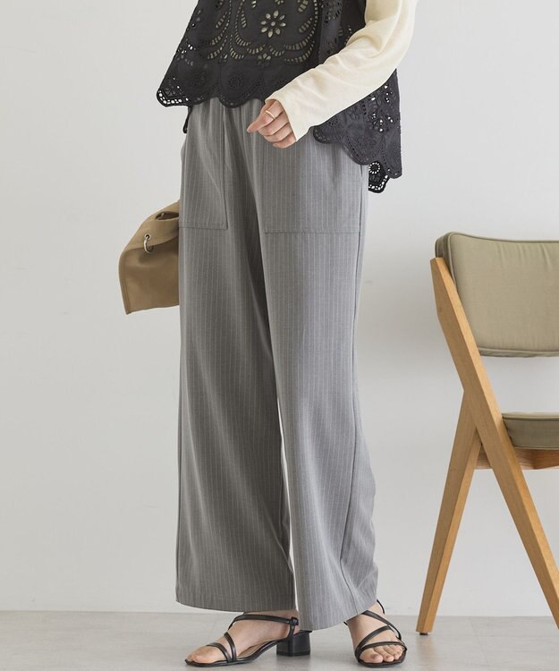 AMERICAN HOLIC 【イージーケア】ベイカーリラックスパンツ Stripe Gray