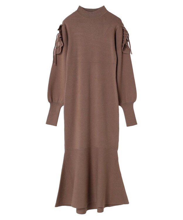 earth music&ecology 袖シアーフリルニットワンピース Mocha