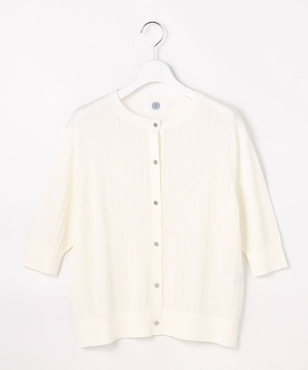 J.PRESS LADIES Vis/Peスパーク クルーネック カーディガン オフホワイト系