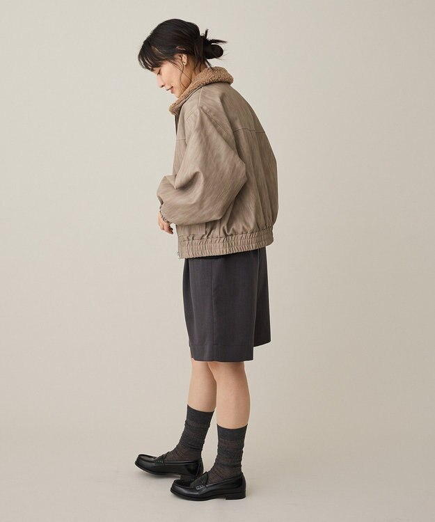 CRAFT STANDARD BOUTIQUE フェイクレザー衿ボアブルゾン Beige