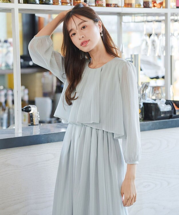 Tiaclasse L 【洗える】シフォンドレープワンピース サックスグレー