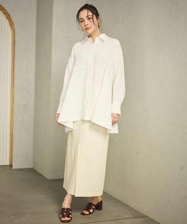 #Newans 【洗濯機可能】Aラインパネルチュニックシャツ ホワイト