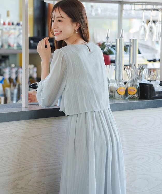 Tiaclasse L 【洗える】シフォンドレープワンピース サックスグレー