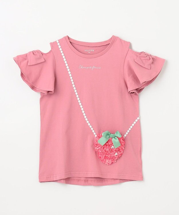 ANY KIDS 接触冷感 いろいろモチーフ Tシャツ ピンク×イチゴポシェット