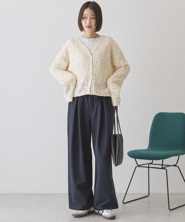 AMERICAN HOLIC リボン付きタックワイドパンツ Navy