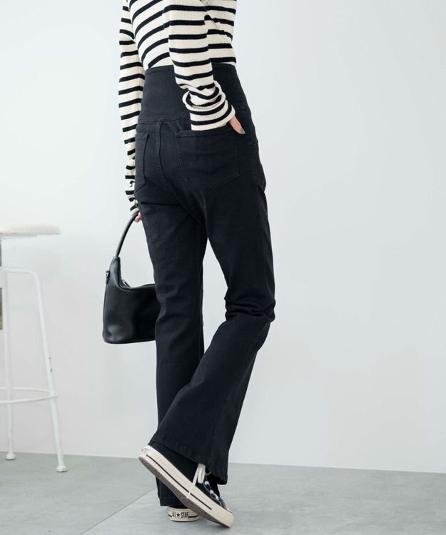 WEGO ハイウエストストレッチフレアデニムパンツ ブラック