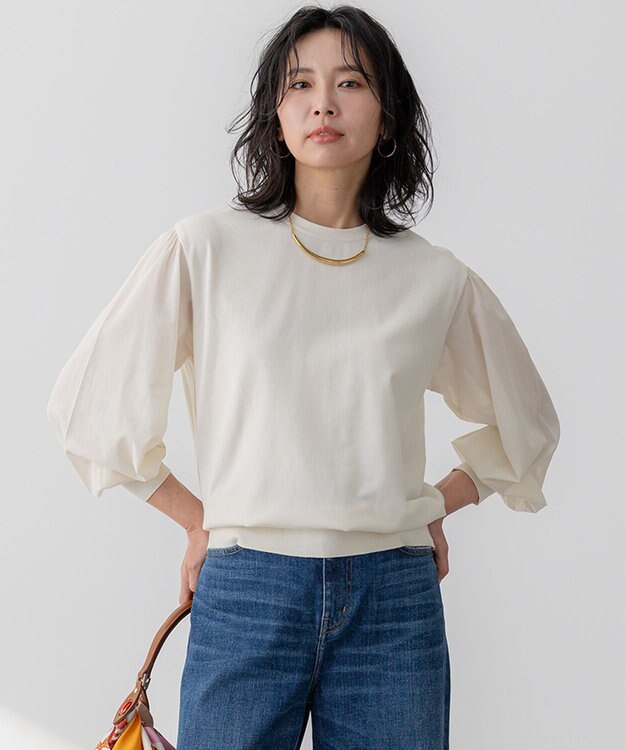 23区 L 【洗える】コンフォートストレッチ パフスリーブ ニット アイボリー系