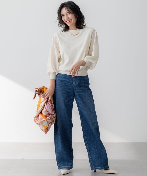 23区 L 【洗える】コンフォートストレッチ パフスリーブ ニット アイボリー系