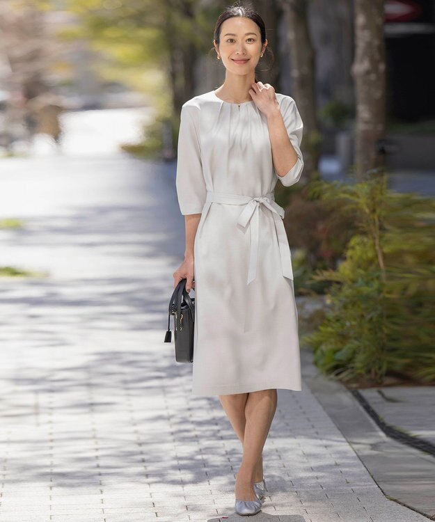 J.PRESS LADIES L 【セットアップ対応・洗える・UVケア・速乾】 OXIJEWELストレッチ ワンピース シルバー系