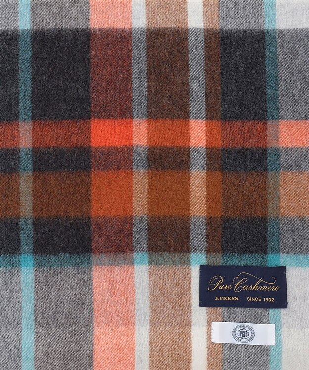 J.PRESS LADIES カシミヤチェック マフラー オレンジ系