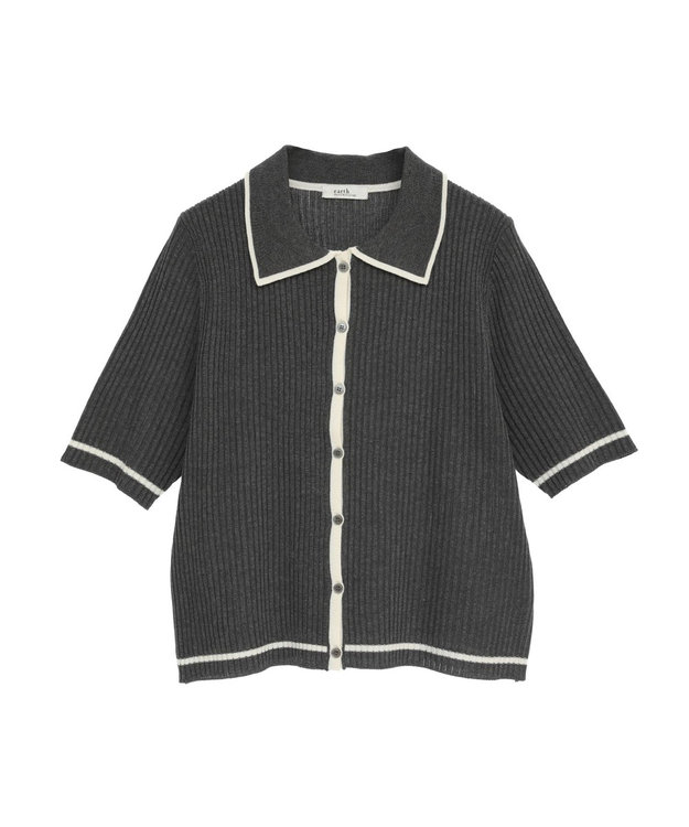 earth music&ecology 【予約】リブニットカーディガン チャコールグレー
