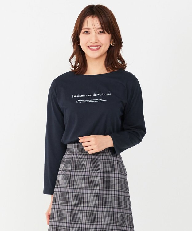 ANY SIS メッセージロゴ ロングTシャツ ネイビー