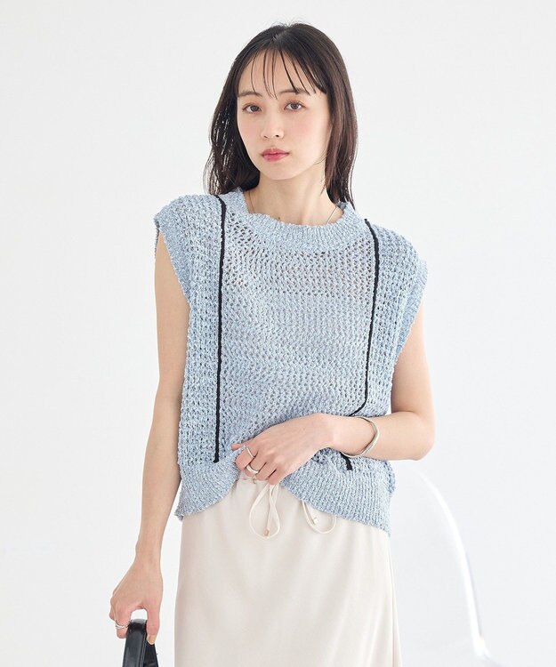 earth music&ecology 配色ラインＭＩＸニットベスト Blue