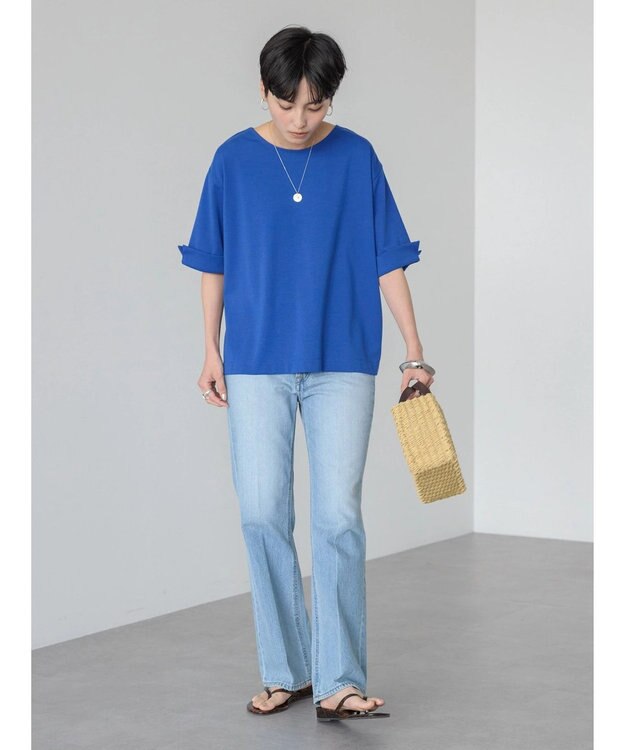 AMERICAN HOLIC 接触冷感バックタック袖折り返しカットプルオーバー Blue